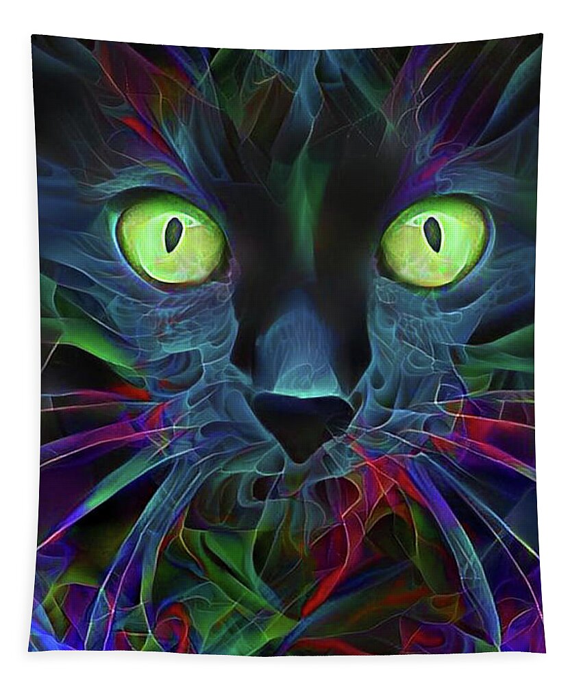 Black Cat Tapestry featuring the digital art Black Magic Cat by Peggy Collins
