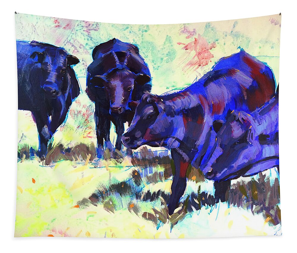 Black Cattle Tapestry featuring the painting Black cattle painting by Mike Jory
