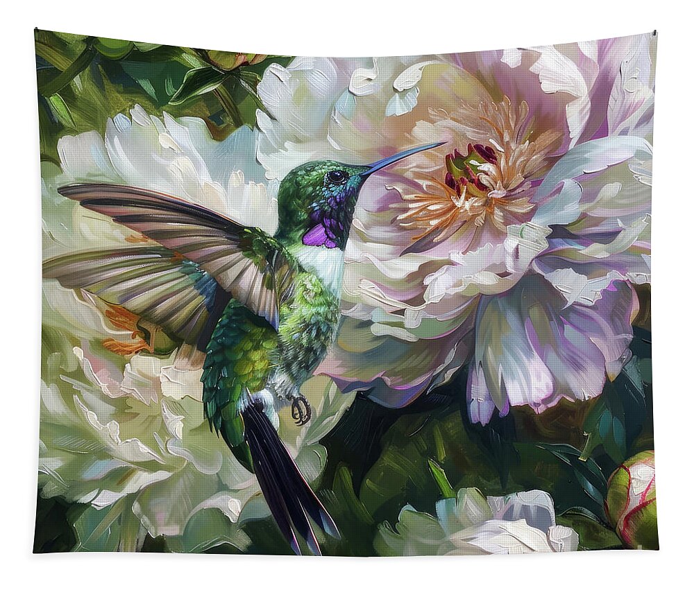 Hummingbird Tapestry featuring the painting Black Chinned Hummingbird by Tina LeCour