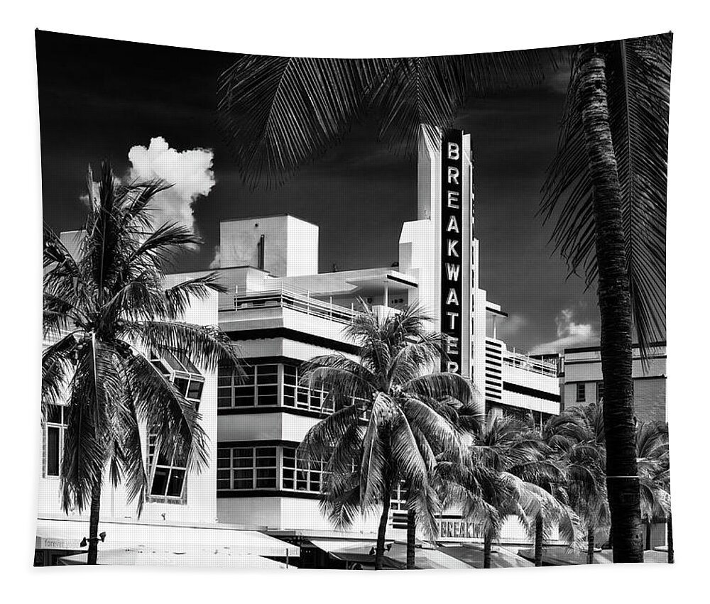 Florida Tapestry featuring the photograph Black Florida Series - Wonderful Miami Beach Art Deco by Philippe HUGONNARD