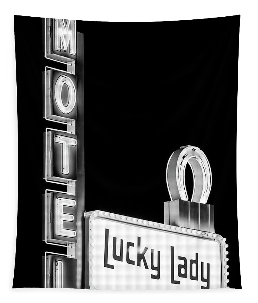 Nevada Tapestry featuring the photograph Black Nevada Series - Motel Lucky Lady Vegas by Philippe HUGONNARD