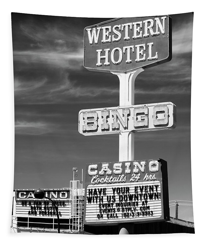 Nevada Tapestry featuring the photograph Black Nevada Series - Vegas Western Hotel by Philippe HUGONNARD
