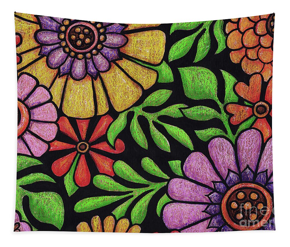 Flower Tapestry featuring the painting Black Night Blooming. Part 1. by Amy E Fraser