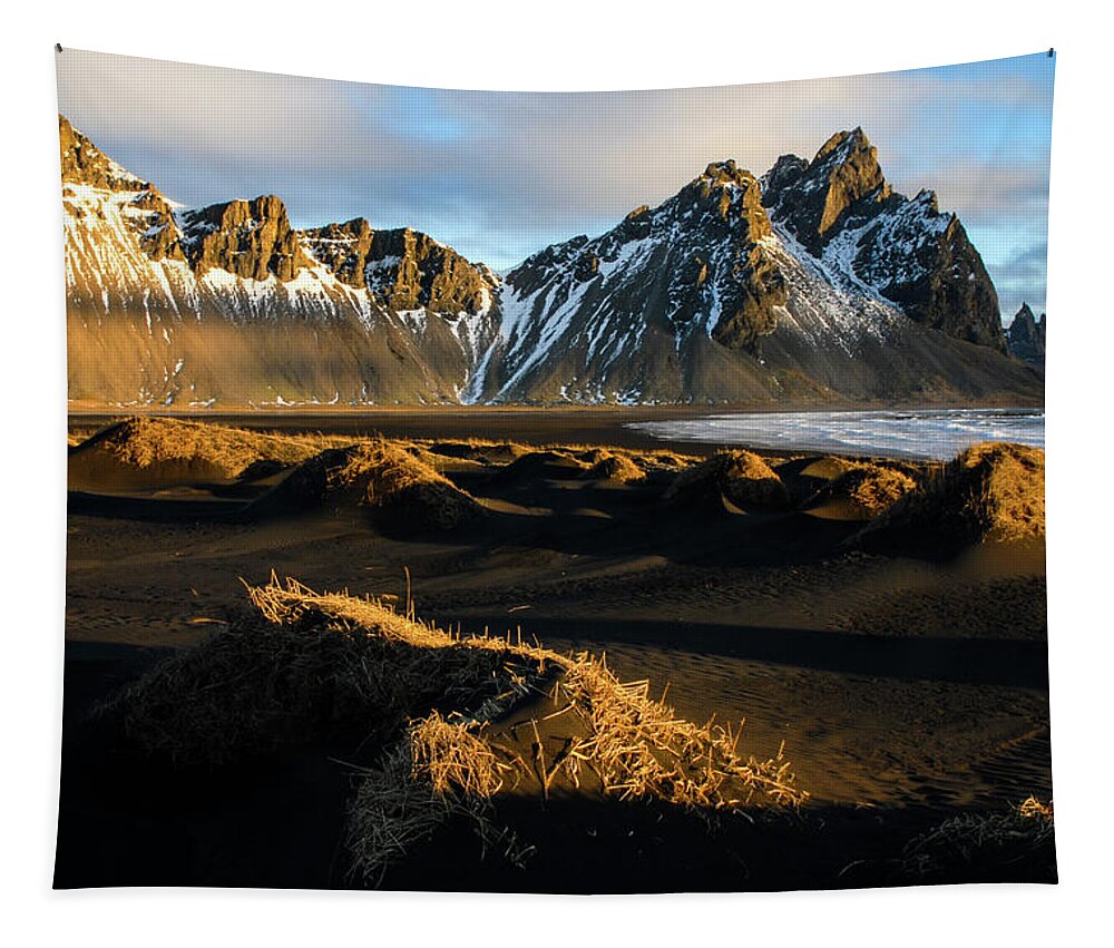 Iceland Tapestry featuring the photograph The Language Of Light - Black Sand Beach, Iceland by Earth And Spirit