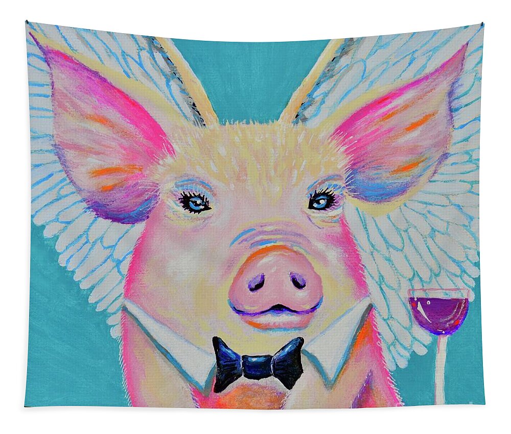 Pig Tapestry featuring the painting Black Tie Pig by Mary Scott