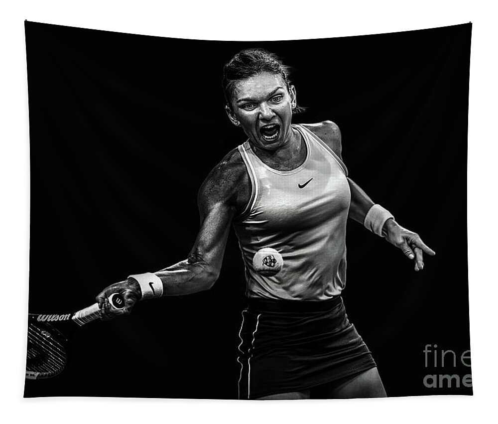 Simona Halep Tapestry featuring the photograph Black White Simona Halep by Ed Taylor