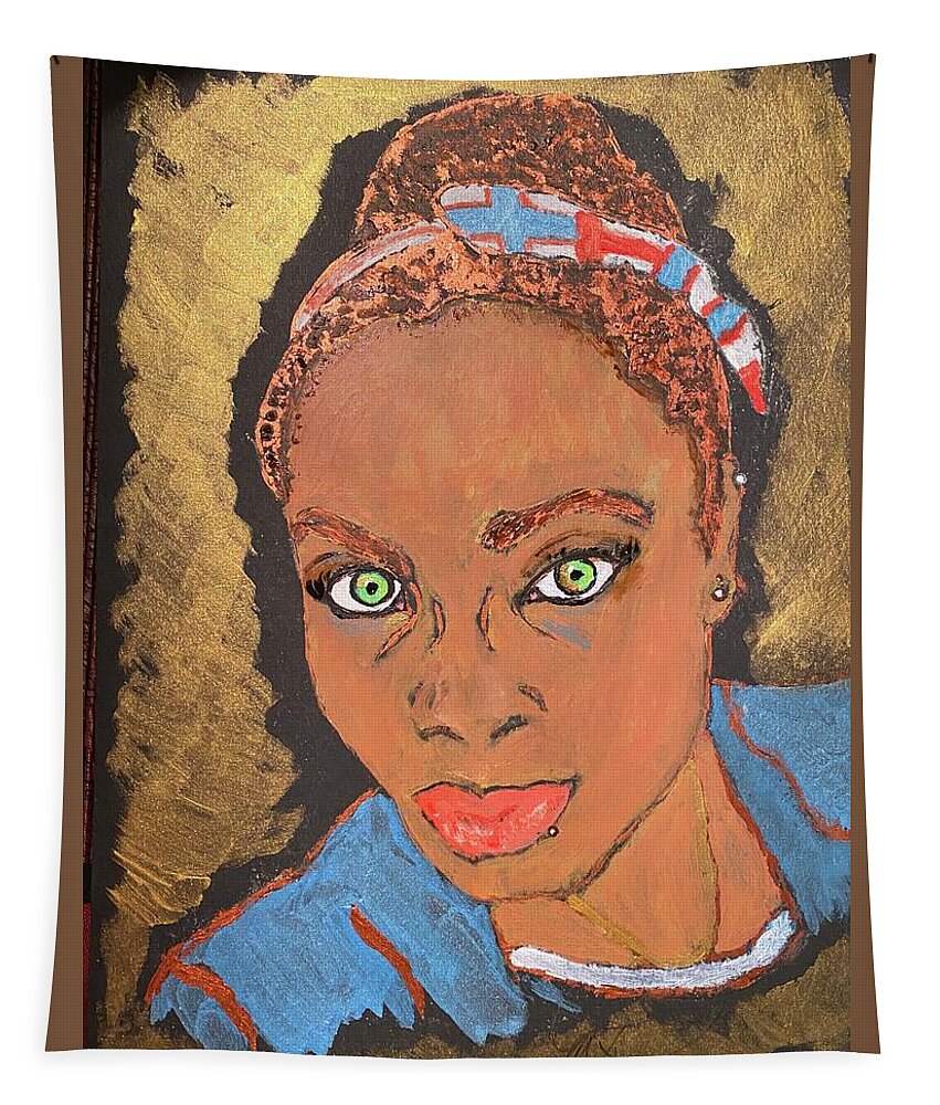 Goddess Tapestry featuring the painting African-american Golden Goddess by Melody Fowler