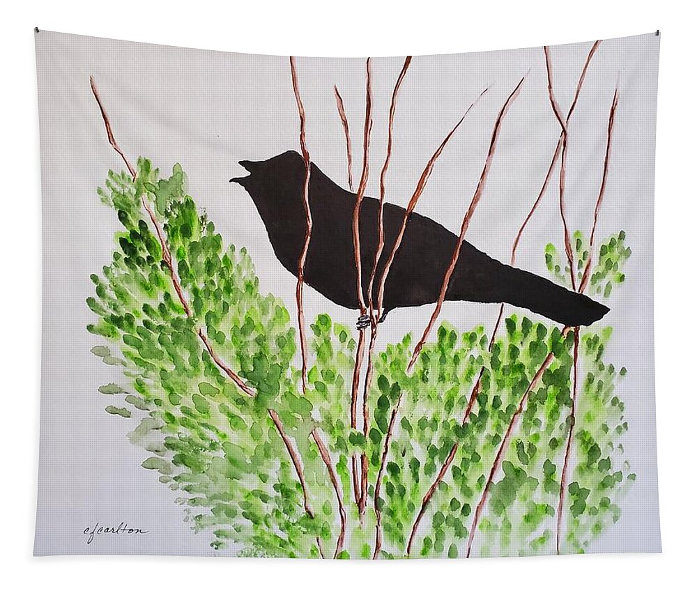 Blackbird Tapestry featuring the painting Blackbird Singing by Claudette Carlton
