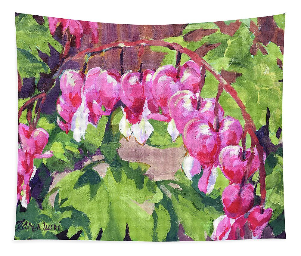 Flowers Tapestry featuring the painting Bleeding Hearts by Karen Ilari
