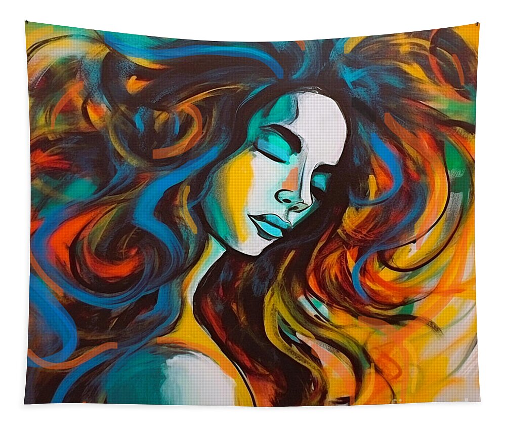 Woman Tapestry featuring the painting Blessings and Blues Art Print by Crystal Stagg