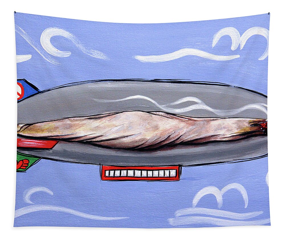 Whimsical Tapestry featuring the painting Blimp Smoking Lounge by Anthony Falbo
