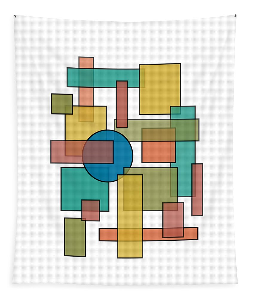 Mid Century Tapestry featuring the digital art Mid Century Modern Blocks, Rectangles and Circles by DB Artist