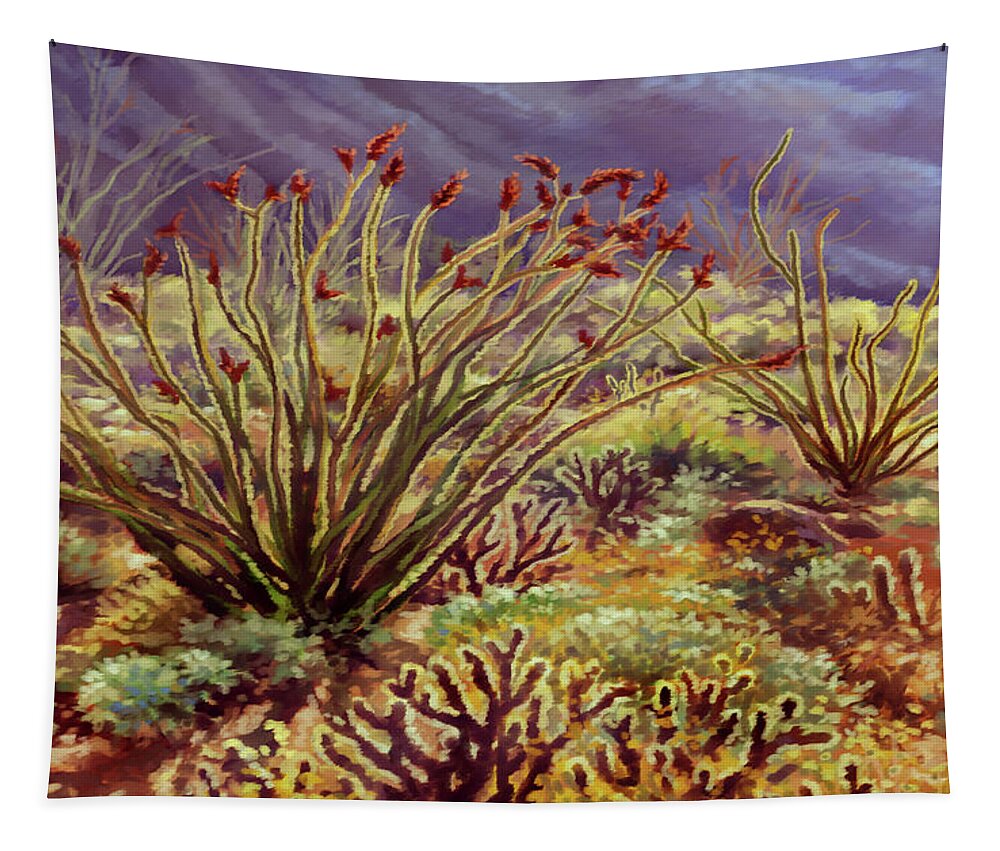 Desert Tapestry featuring the painting Blooming Ocotillo by Hans Neuhart