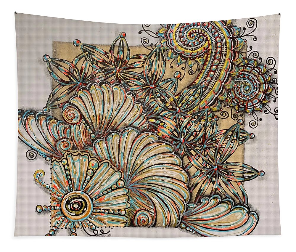 Flower Tapestry featuring the mixed media Blooming Out of the Box by Brenna Woods