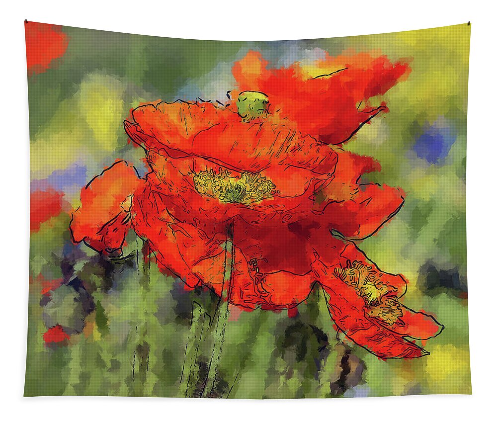 Poppies Tapestry featuring the painting Blooming Poppies by Alex Mir