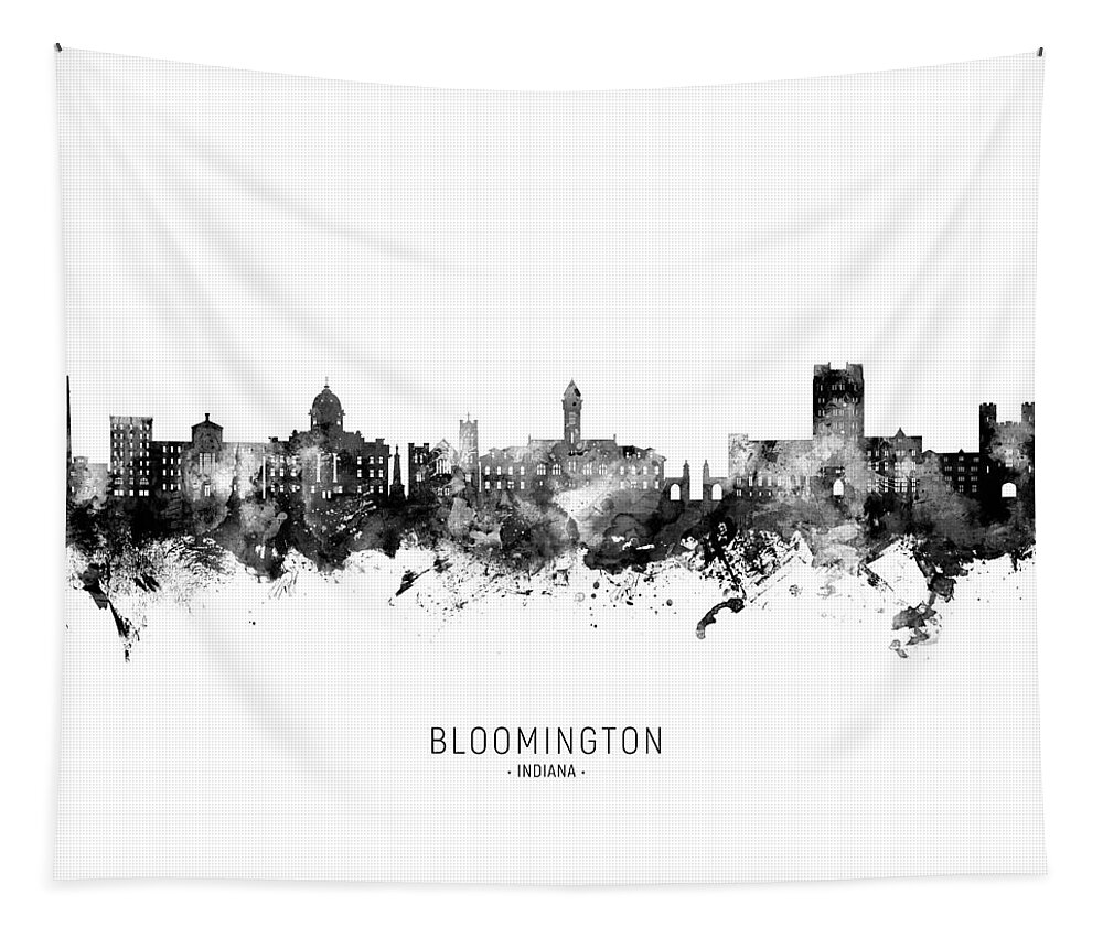 Bloomington Tapestry featuring the digital art Bloomington Indiana Skyline #66 by Michael Tompsett