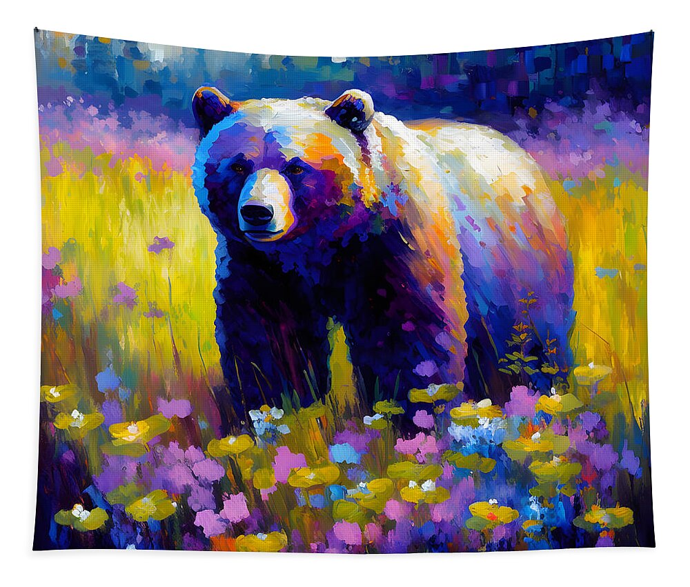 Bear Tapestry featuring the digital art Blossoming Ursine by TintoDesigns