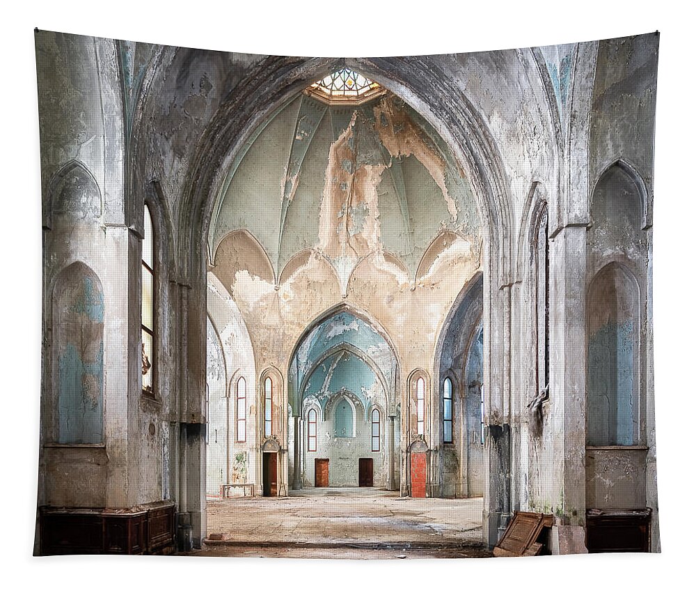 Abandoned Tapestry featuring the photograph Blue Abandoned Church in Decay by Roman Robroek