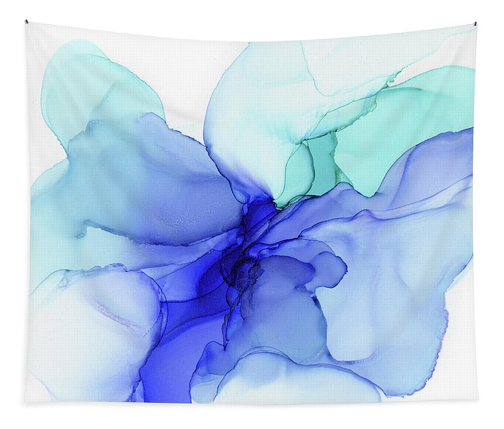 Blue Tapestry featuring the painting Blue Abstract Floral Ink by Olga Shvartsur