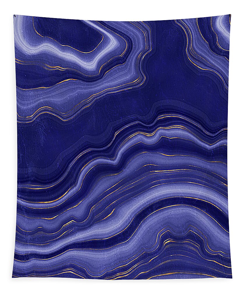 Blue Agate Tapestry featuring the painting Blue Agate With Gold by Modern Art
