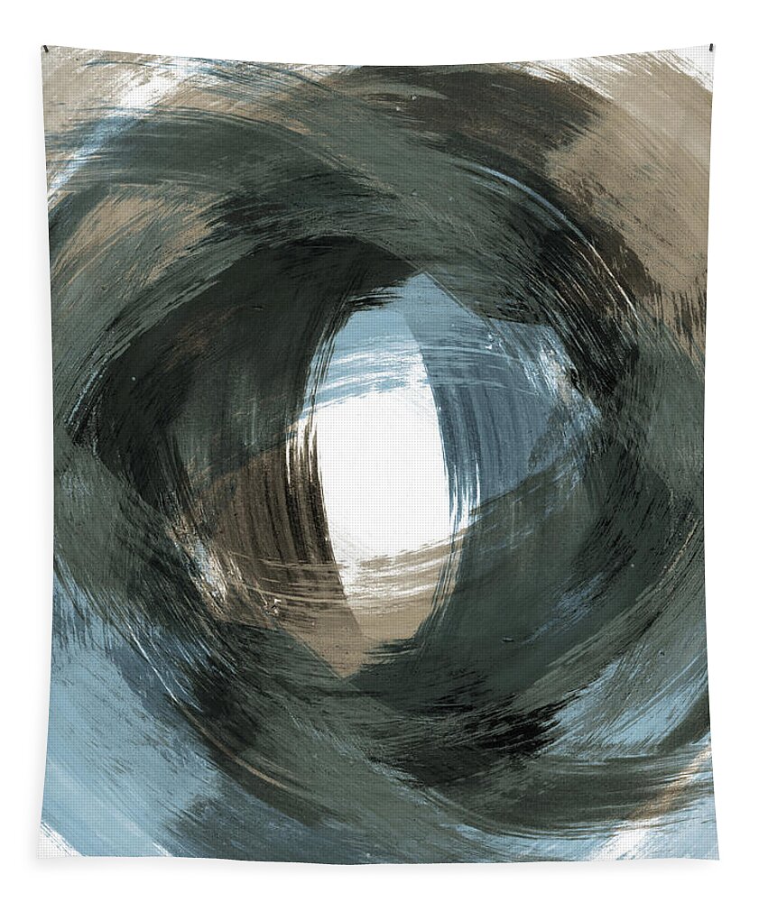 Beige Tapestry featuring the painting Blue and Beige Modern Abstract Brushstroke Painting Vortex by Janine Aykens