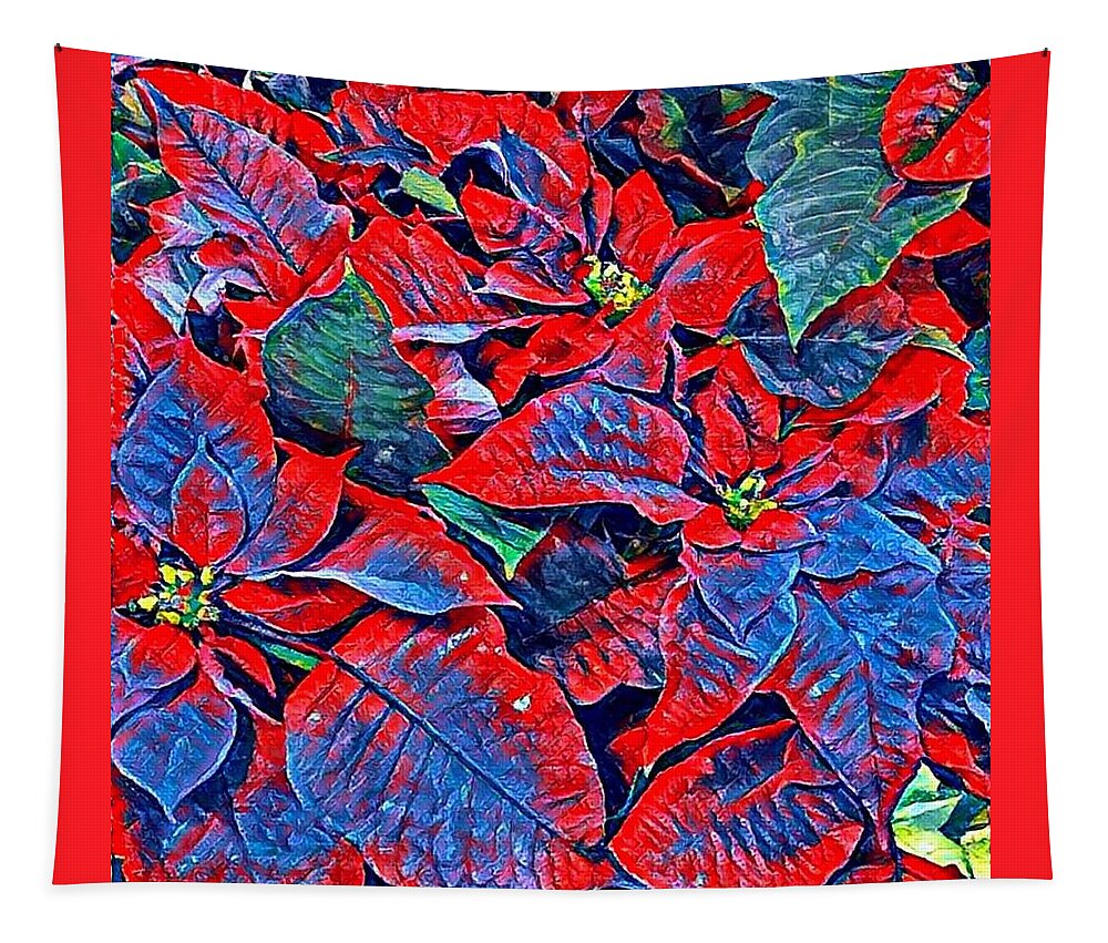 Blue Tapestry featuring the photograph Blue and Red Poinsettias by Vivian Aumond