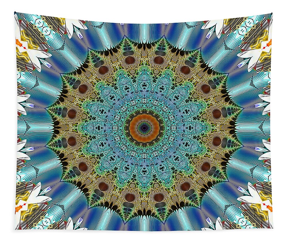 Fractal Tapestry featuring the photograph Blue and Tan Fractal Mandala by Sea Change Vibes