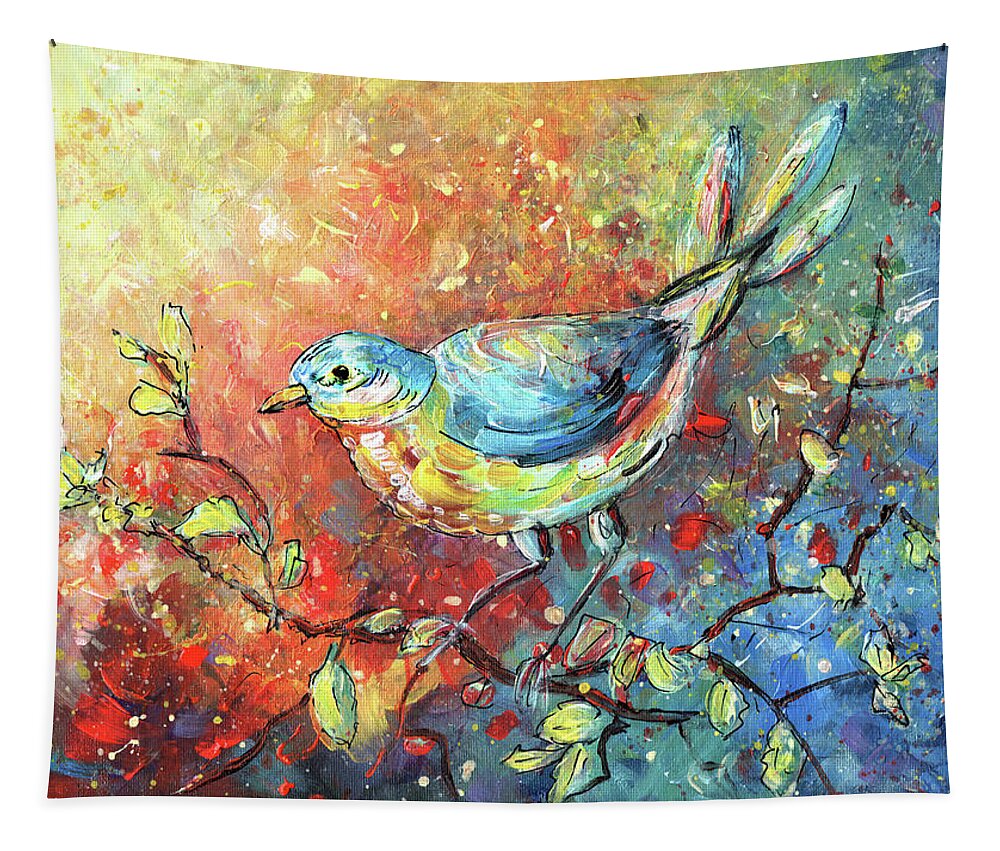 Birds Tapestry featuring the painting Blue Bird 01 by Miki De Goodaboom