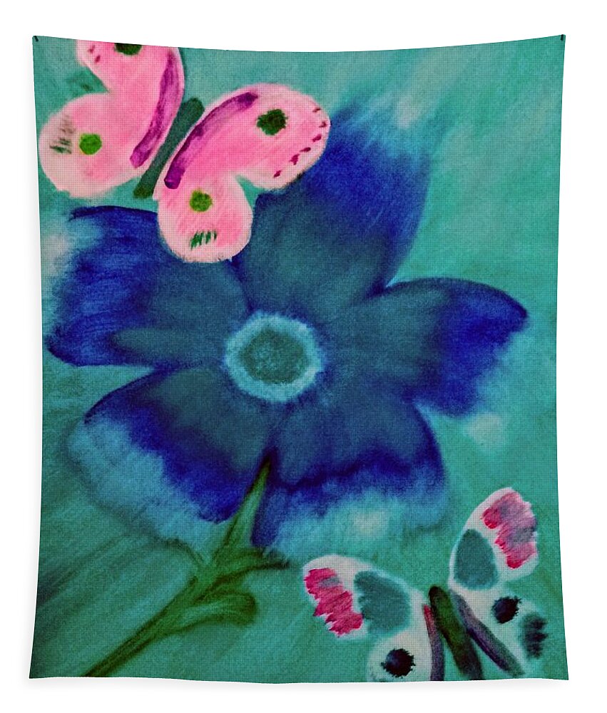 Blue Tapestry featuring the painting Blue Blossom by Anna Adams