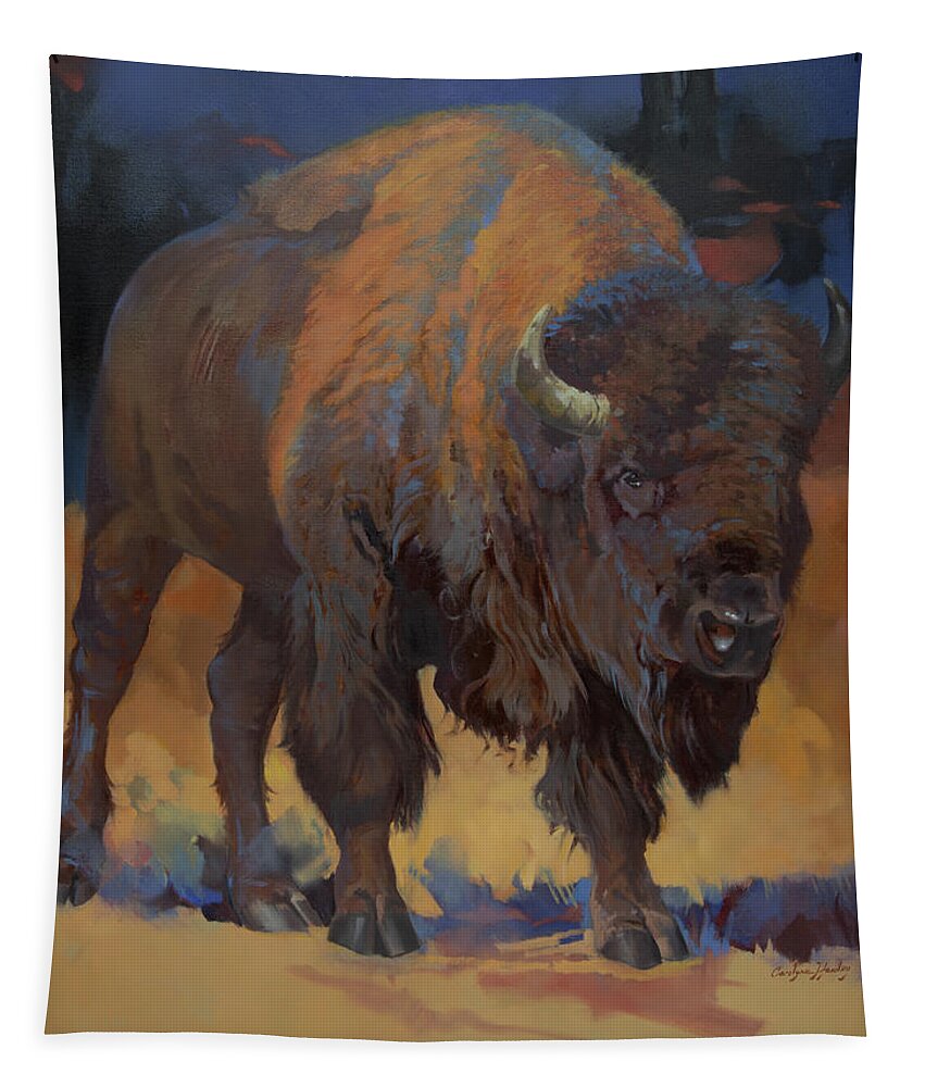 Nature Tapestry featuring the painting Blue Buffalo by Carolyne Hawley
