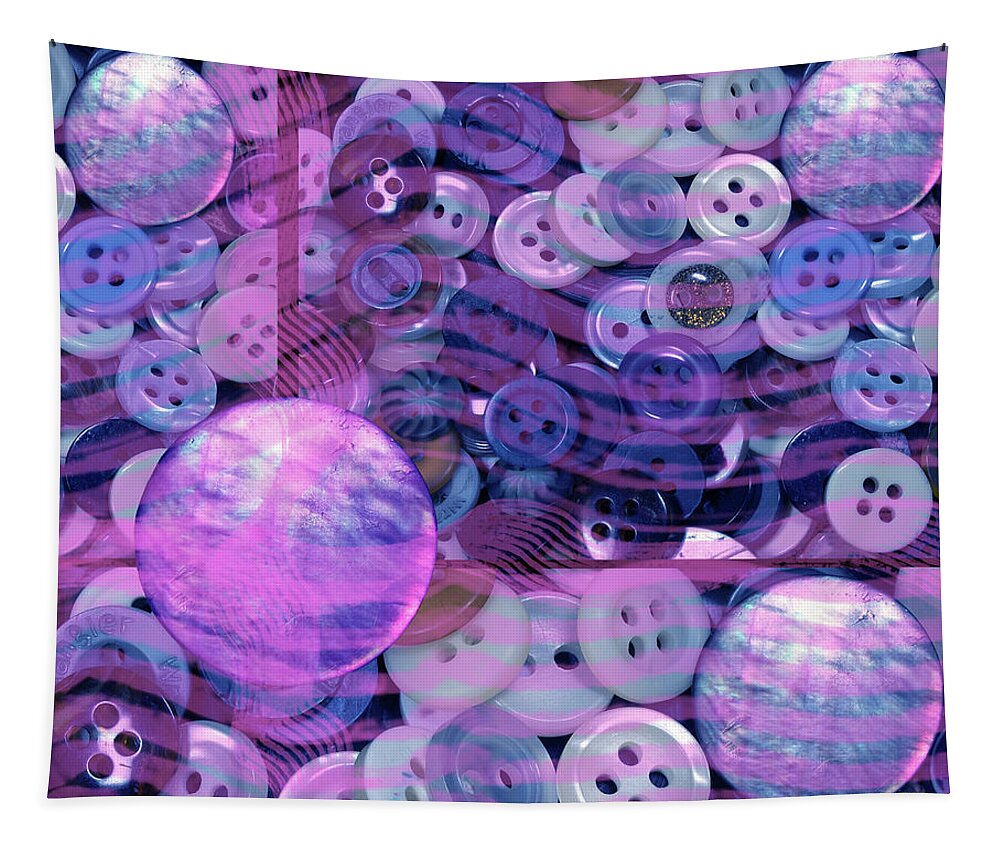 Art Of The Button Tapestry featuring the mixed media Blue Button Abstract by Lorena Cassady