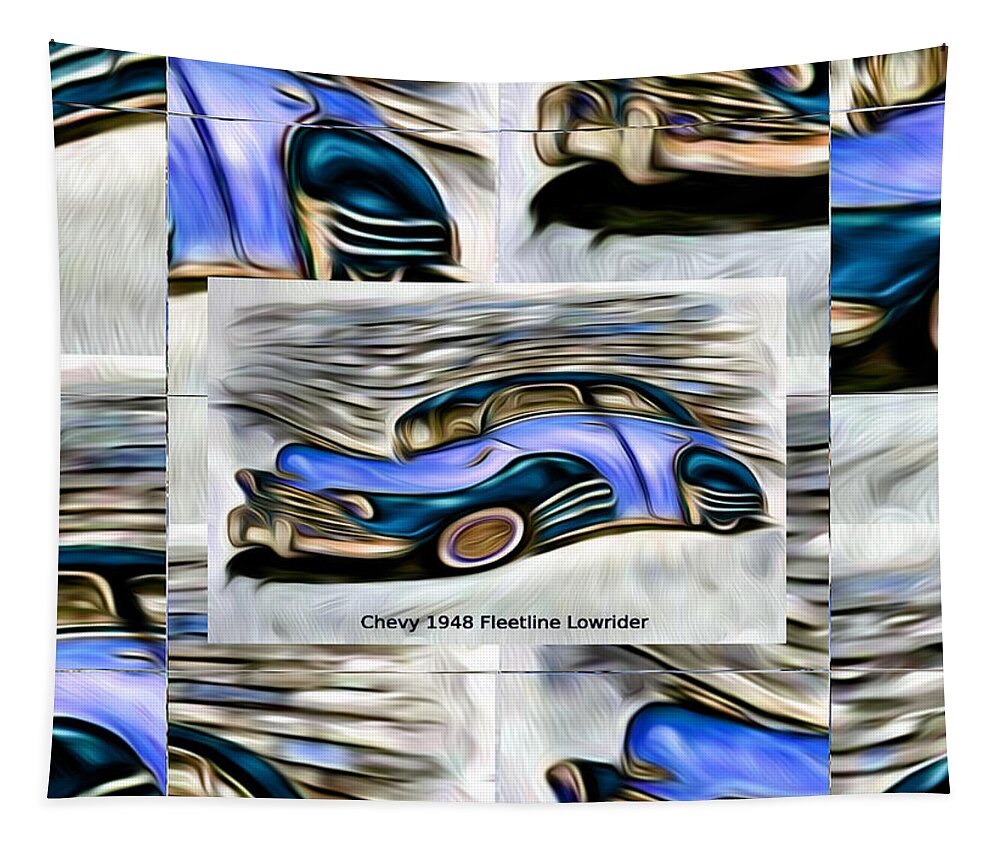 Chevy Tapestry featuring the digital art Blue Car Abstract Collage Art Poster by Ronald Mills