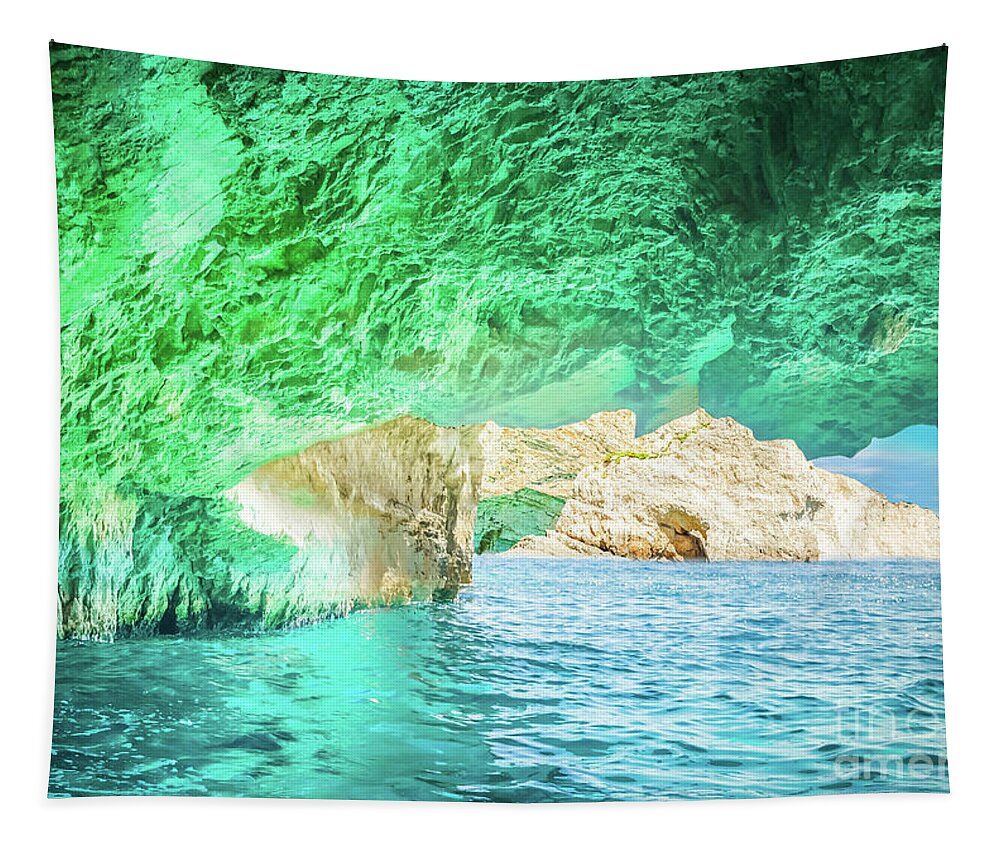 Zakinthos Tapestry featuring the photograph Blue Cave by Anastasy Yarmolovich