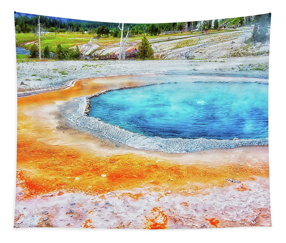 Nature Tapestry featuring the photograph Blue Crested Pool at Yellowstone National Park by Tatiana Travelways