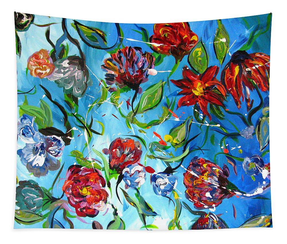 Flowers Tapestry featuring the painting Blue Flowers by Britt Miller