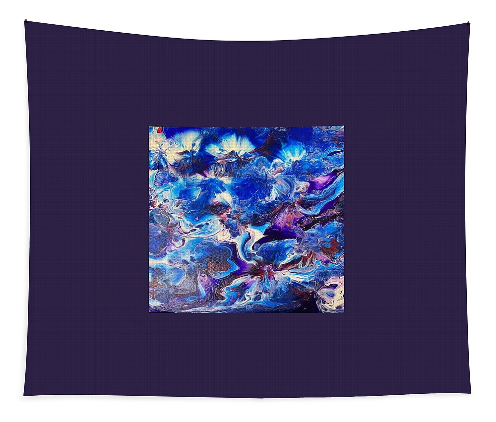 Abstract Tapestry featuring the painting Blue Jellies by Pour Your heART Out Artworks