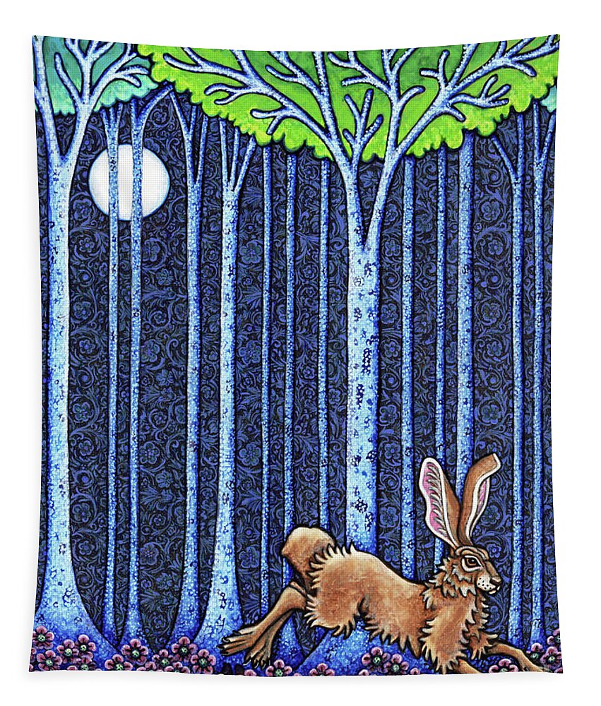 Hare Tapestry featuring the painting Blue Forest Breakaway by Amy E Fraser