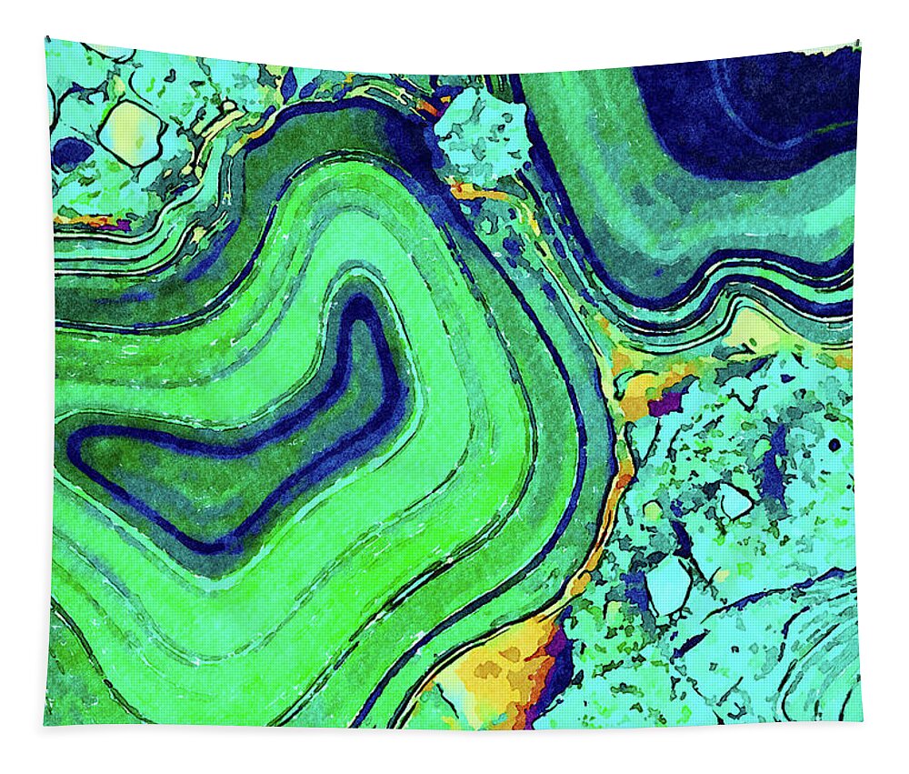 Abstract Tapestry featuring the mixed media Blue Green Agate Lapidary Abstract by Shelli Fitzpatrick