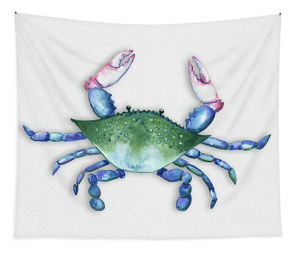Crab Tapestry featuring the painting Blue, Green, Red Crab by Michele Fritz