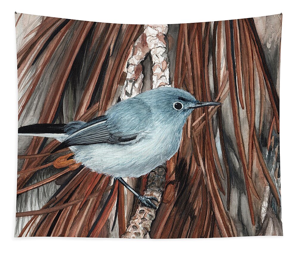 Gnatcatcher Tapestry featuring the painting Blue-Grey Gnatcatcher by Heather E Harman