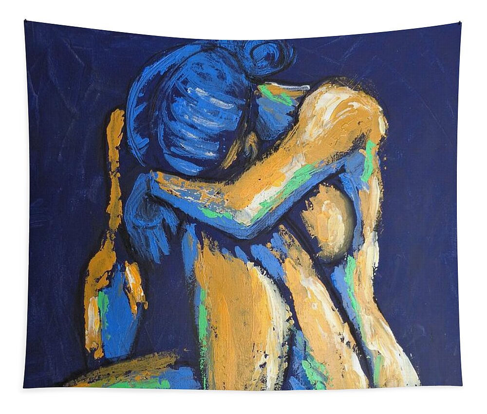 Acrylics On Canvas Tapestry featuring the painting Blue Heart 4 - Female Nude by Carmen Tyrrell