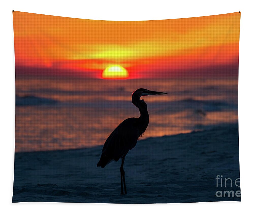 Great Tapestry featuring the photograph Blue Heron Beach Sunset by Beachtown Views