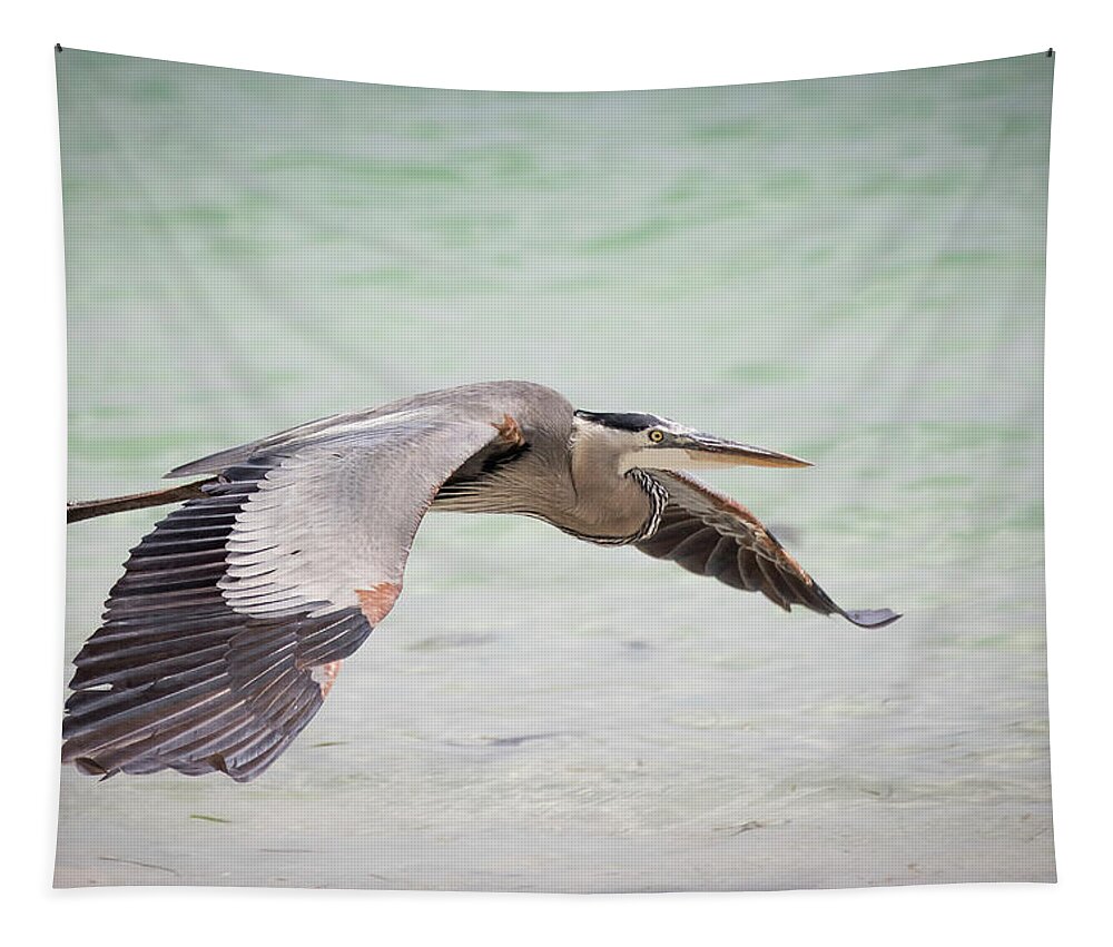 Blue Heron Tapestry featuring the photograph Blue Heron in Flight 2 by Joni Eskridge