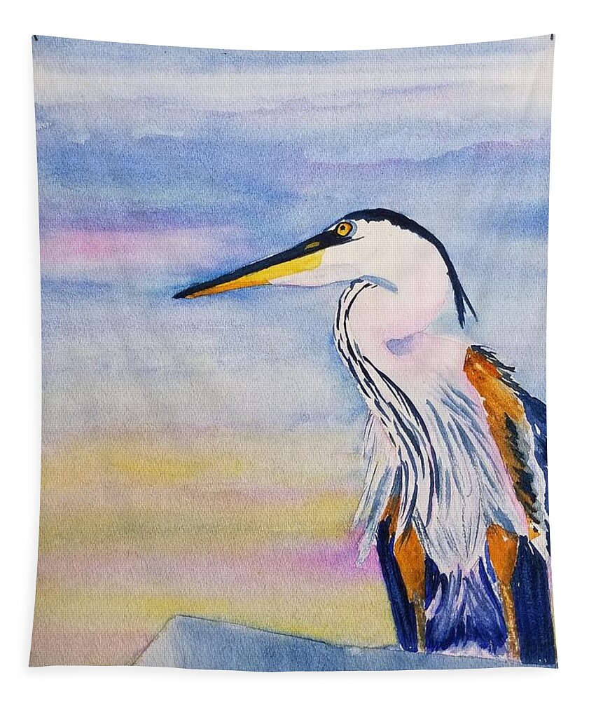Destin Tapestry featuring the painting Blue Heron of Destin by Ann Frederick