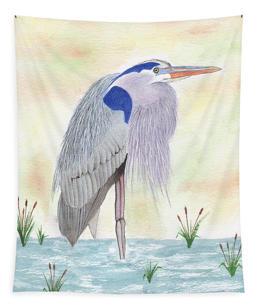 Blue Heron Tapestry featuring the painting Blue Heron Standing by Bob Labno