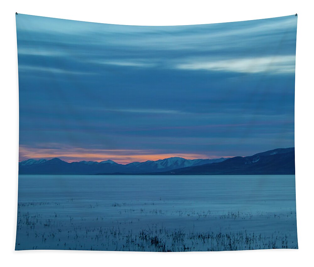 Sunset Tapestry featuring the photograph Blue Hour at Utah Lake by K Bradley Washburn