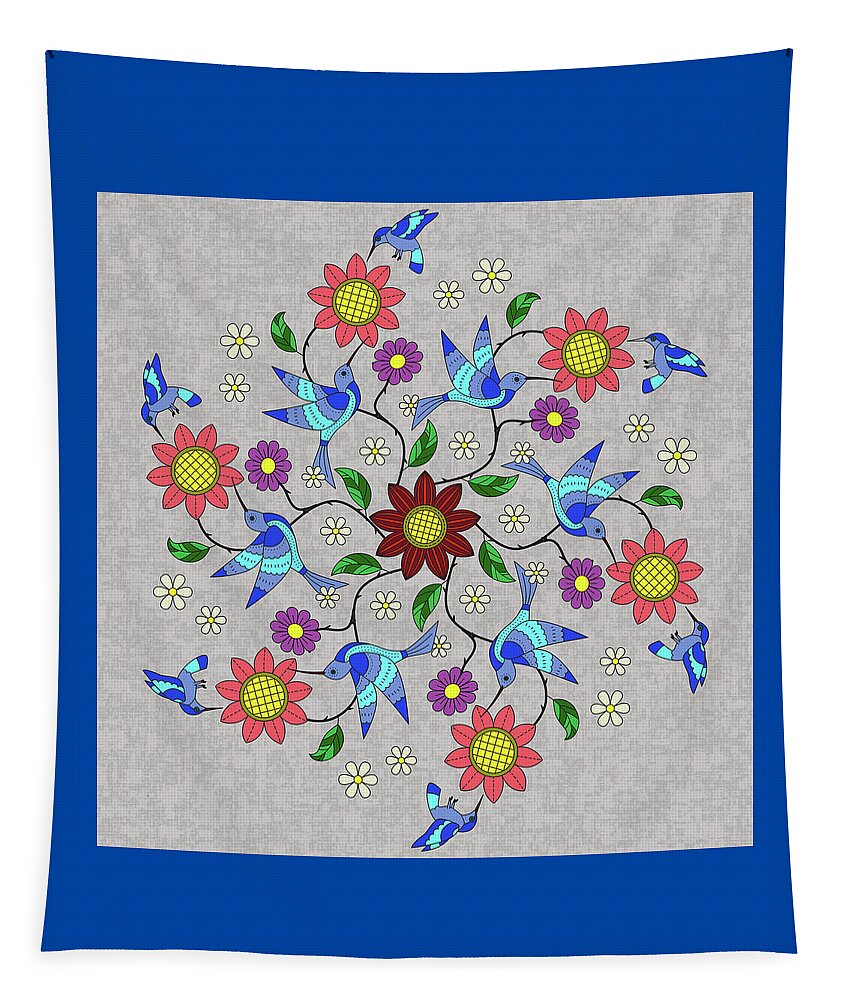 Mandala Tapestry featuring the digital art Blue Hummer Mandala by Leslie Montgomery