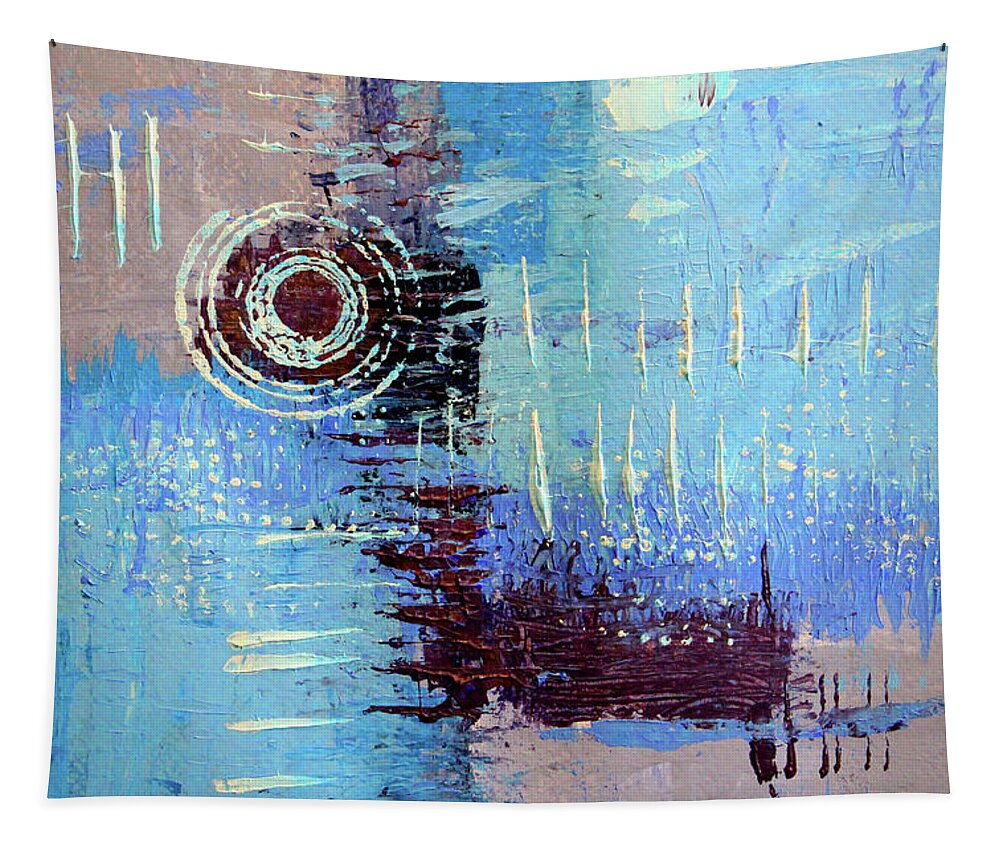 Large Blue Abstract Painting Tapestry featuring the painting Blue Ignition by Nancy Merkle