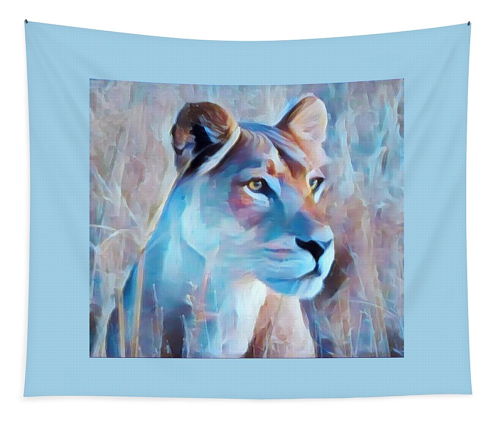 Lion Tapestry featuring the photograph Blue Lioness by Gini Moore