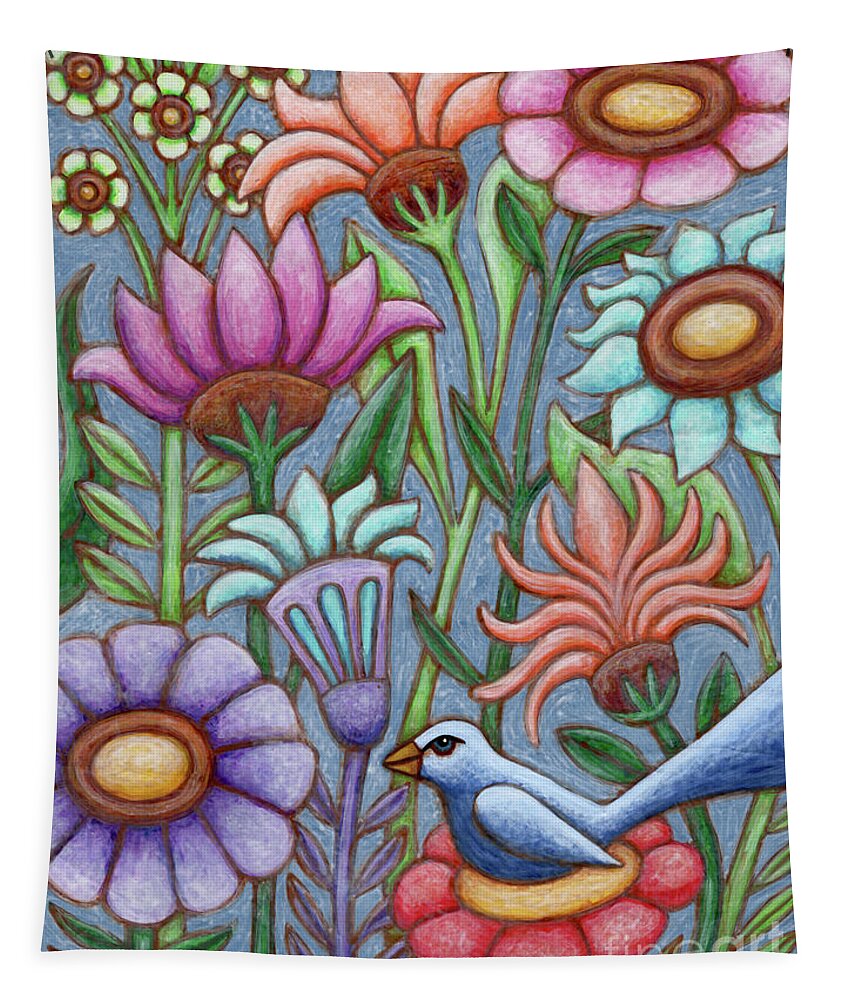 Bird Tapestry featuring the painting Blue Meadow Breeze by Amy E Fraser